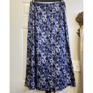 Vintage 90s Floral Maxi Skirt 2X Blue Daisy Printed Made in USA Midi Best Shot
